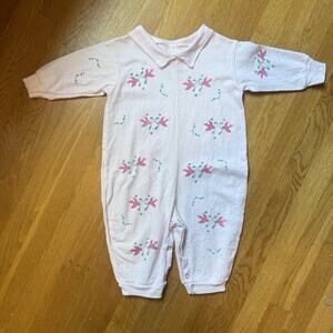 Vintage Jeannie Mac Baby Romper 18M Pink Birds Hearts Cotton One Piece Snap Pjs